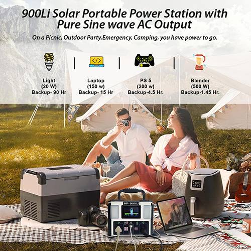 900VA Solar Power Station, with In-built Lithium Battery, Portable, Model: HP-900Li